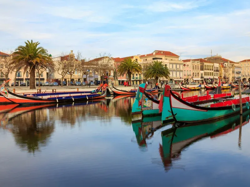 Gondolas in the Canals of Aveiro City, Portugal. Coimbra and Aveiro Tour